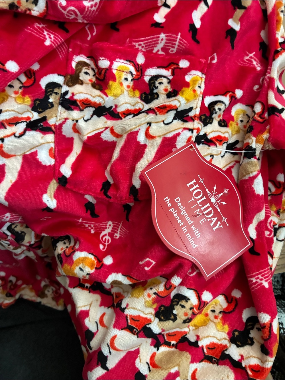 Dancing 💃 ladies in Mrs. Santa 🤶 set Red Printed Women's Pajama Set with pocket - Picture 2 of 5